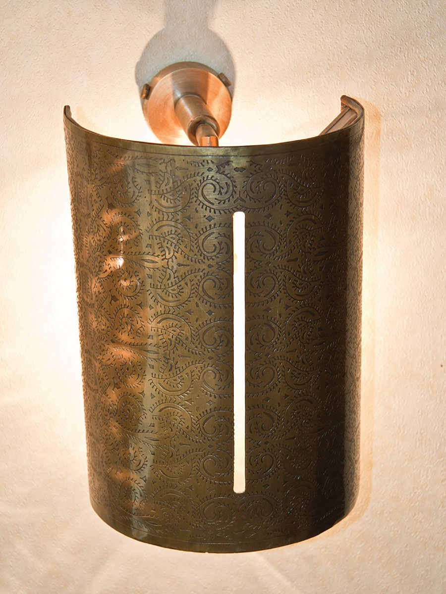 Elegant Metal Wall Sconce with Arabic Engravings